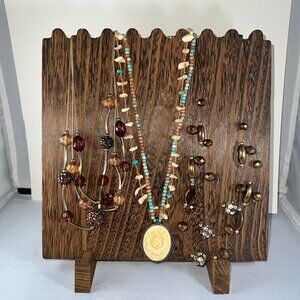 Vintage Beaded Necklace Set With Amber Tones Turquoise Accents & Rose Pendant On